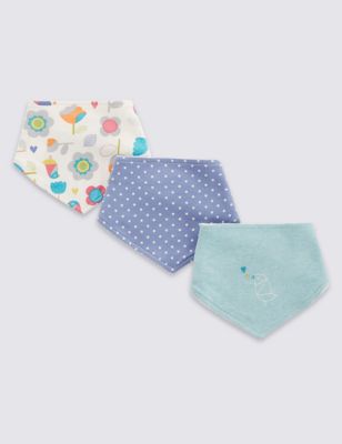 3 Pack Pure Cotton Flower and Bird Dribble Bibs